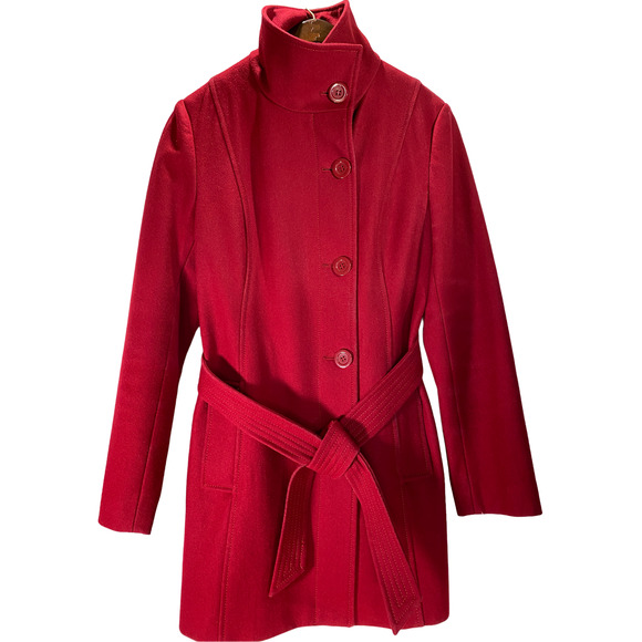 Twee PELLE Studio Womens Medium Button Wool Blend Red Walking Pea Mob Wife Coat - Picture 4 of 11